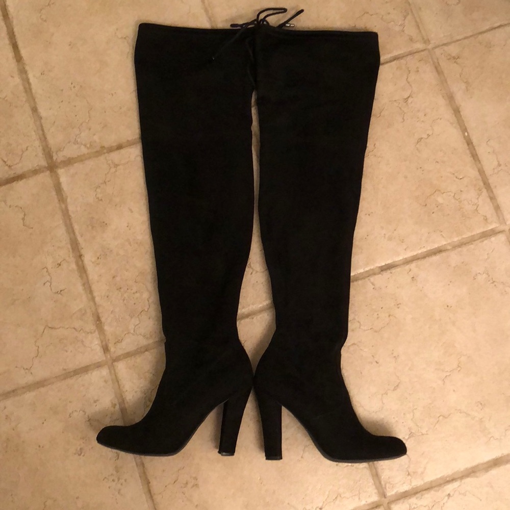Black Suede Thigh High Boots